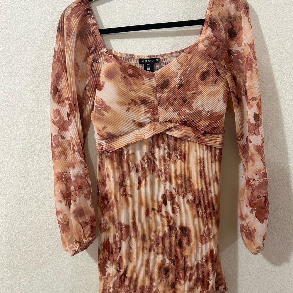 Sincerely Jules Floral Long Sleeve Dress - Brown and Cream